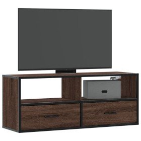 Mueble TV madera ingeniería y metal marrón roble 100x31x39,5 cm en Muebles TV | Comprar online en Foru.es