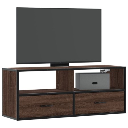 Mueble TV madera ingeniería y metal marrón roble 100x31x39,5 cm en Muebles TV | Comprar online en Foru.es
