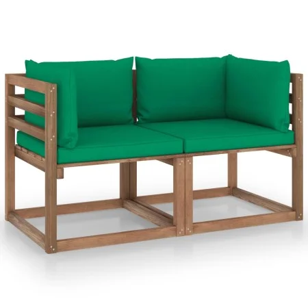 Sofá de jardín de palets de 2 plazas con cojines verde de vidaXL, Conjuntos de jardín - Ref: Foro24-3067277, Precio: 123,80 €...