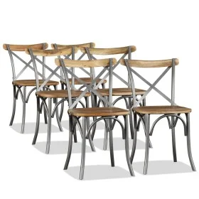 Sillas de comedor 6 uds madera de mango respaldo acero cruzado de vidaXL, Sillas de comedor - Ref: Foro24-274909, Precio: 660...