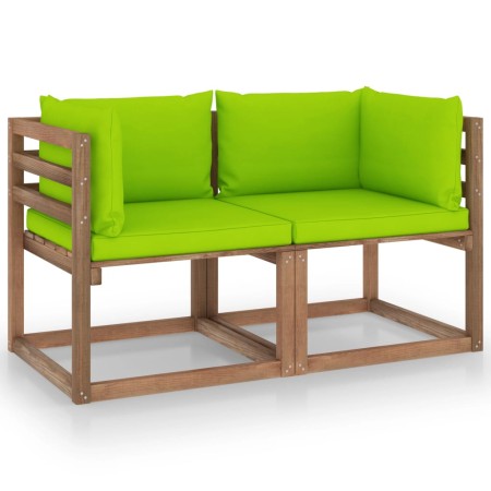 Sofá de jardín de palets de 2 plazas con cojines verde lima de vidaXL, Conjuntos de jardín - Ref: Foro24-3067283, Precio: 125...