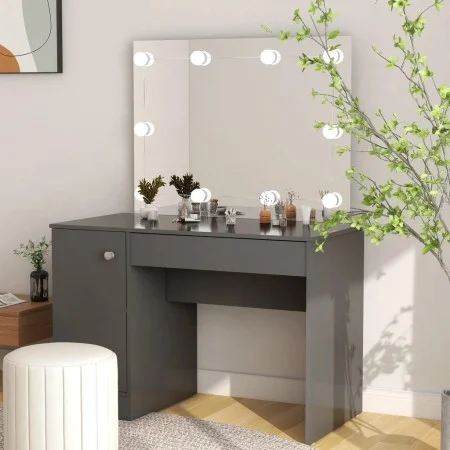 Tocador de maquillaje con luces LED MDF gris 110x55x145 cm de vidaXL, Tocadores para dormitorios - Ref: Foro24-331550, Precio...