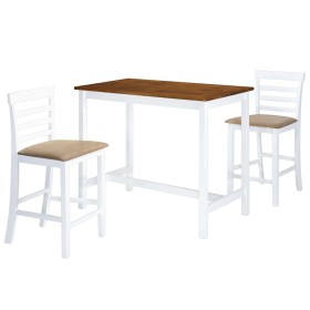 Set mesa y sillas de bar 3 piezas madera maciza marrón y blanco de vidaXL, muebles para cocinas y comedores - Ref: Foro24-275...