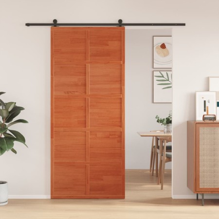 Puerta de granero madera maciza pino marrón miel 90x208 cm en Puertas | Comprar online en Foru.es