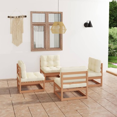 Muebles de jardín 4 piezas con cojines de madera de pino maciza en Conjuntos de jardín | Comprar online en Foru.es