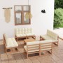 Muebles de jardín 9 piezas con cojines de madera de pino maciza en Conjuntos de jardín | Comprar online en Foru.es