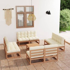 Muebles de jardín 9 piezas con cojines de madera de pino maciza en Conjuntos de jardín | Comprar online en Foru.es
