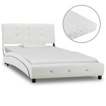 Cama con colchón cuero sintético blanco 90x200 cm de vidaXL, Camas y somieres - Ref: Foro24-277569, Precio: 368,42 €, Descuen...