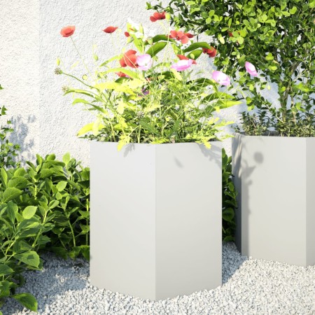 Jardineras hexagonales 2 uds acero blanco 46x40x45 cm en Macetas y jardineras | Comprar online en Foru.es