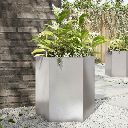 Jardinera hexagonal acero inoxidable 46x40x45 cm en Macetas y jardineras | Comprar online en Foru.es