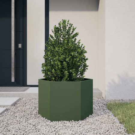 Jardinera hexagonal de acero verde oliva 69x60x45 cm en Macetas y jardineras | Comprar online en Foru.es