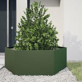 Jardinera hexagonal de acero verde oliva 138x120x45 cm en Macetas y jardineras | Comprar online en Foru.es