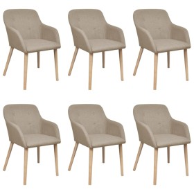 Sillas de comedor 6 uds tela beige y madera maciza de roble de vidaXL, Sillas de comedor - Ref: Foro24-270571, Precio: 701,17...