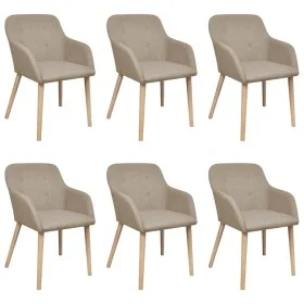 Sillas de comedor 6 uds tela beige y madera maciza de roble de vidaXL, Sillas de comedor - Ref: Foro24-270571, Precio: 641,78...