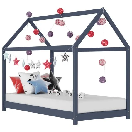 Estructura de cama infantil madera maciza pino gris 70x140 cm de vidaXL, Cunas y camas para niños - Ref: Foro24-283352, Preci...