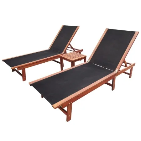 Tumbona con mesita 2 unidades madera maciza acacia y textilene de vidaXL, Tumbonas - Ref: Foro24-273752, Precio: 316,14 €, De...