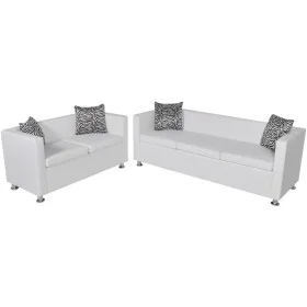 Conjunto de sofás de 2 y 3 plazas y sillón de cuero artificial blanco de vidaXL, Sofás - Ref: Foro24-272180, Precio: 503,08 €...