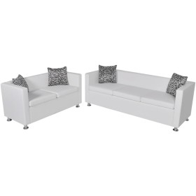 Conjunto de sofás de 2 y 3 plazas y sillón de cuero artificial blanco de vidaXL, Sofás - Ref: Foro24-272180, Precio: 503,47 €...
