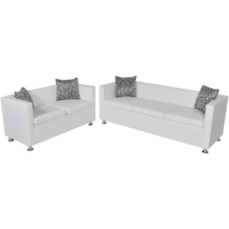 Conjunto de sofás de 2 y 3 plazas y sillón de cuero artificial blanco de vidaXL, Sofás - Ref: Foro24-272180, Precio: 503,47 €...