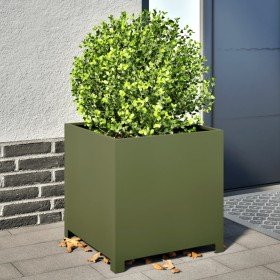 Jardinera de acero verde oliva 50x50x50 cm en Macetas y jardineras | Comprar online en Foru.es