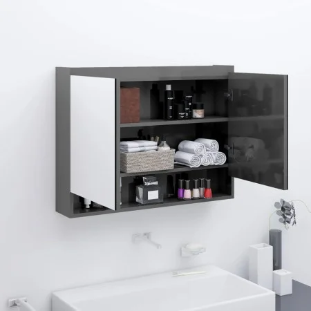 Armario de baño con espejo MDF gris brillante 80x15x60 cm de vidaXL, Tocadores de baño - Ref: Foro24-331533, Precio: 108,33 €...
