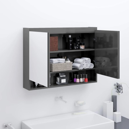 Armario de baño con espejo MDF gris brillante 80x15x60 cm de vidaXL, Tocadores de baño - Ref: Foro24-331533, Precio: 118,66 €...