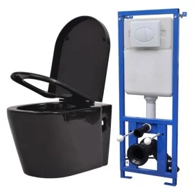 Wand-WC mit verstecktem Spülkasten aus schwarzer Keramik von vidaXL, Badezimmer - Ref: Foro24-274670, Preis: 379,61 €, Rabatt: %