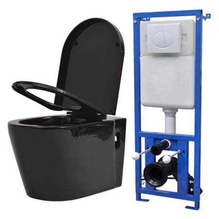 Inodoro de pared con cisterna oculta cerámica negro de vidaXL, Baños - Ref: Foro24-274670, Precio: 389,96 €, Descuento: %