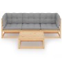 Muebles de jardín 4 piezas con cojines de madera de pino maciza en Conjuntos de jardín | Comprar online en Foru.es