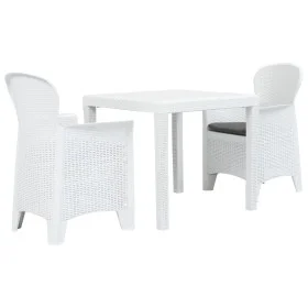 Mesa y sillas de jardín 3 piezas plástico blanco aspecto ratán de vidaXL, Conjuntos de jardín - Ref: Foro24-276107, Precio: 3...