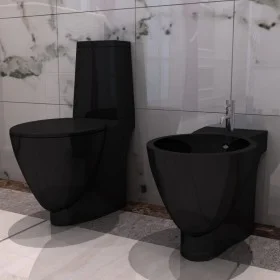Black ceramic toilet and bidet by vidaXL, Baths and bidets - Ref: Foro24-270567, Price: 424,15 €, Discount: %