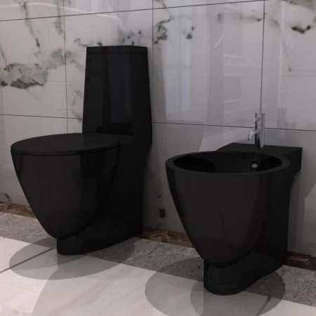 Black ceramic toilet and bidet by vidaXL, Baths and bidets - Ref: Foro24-270567, Price: 424,15 €, Discount: %