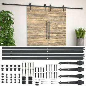 Guías con carril para puerta corredera 2 uds 183 cm acero negro de vidaXL, Marcos de puertas - Ref: Foro24-275606, Precio: 87...