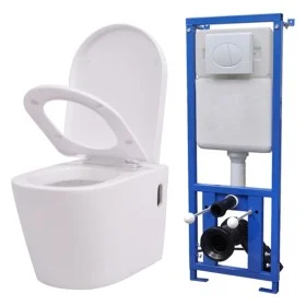 Inodoro de pared con cisterna oculta cerámica blanco de vidaXL, Baños - Ref: Foro24-274669, Precio: 293,01 €, Descuento: %
