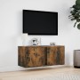 Mueble de TV de pared con luces LED roble ahumado 80x31x35 cm en Muebles TV | Comprar online en Foru.es