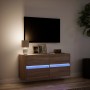 Mueble de TV de pared con luces LED marrón roble 100x31x45 cm en Muebles TV | Comprar online en Foru.es