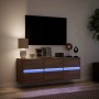 Mueble de TV de pared con luces LED marrón roble 130x31x45 cm en Muebles TV | Comprar online en Foru.es