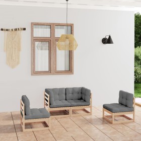 Muebles de jardín 4 piezas con cojines de madera de pino maciza en Conjuntos de jardín | Comprar online en Foru.es