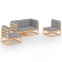 Muebles de jardín 4 piezas con cojines de madera de pino maciza en Conjuntos de jardín | Comprar online en Foru.es