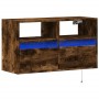 Mueble de TV de pared con luces LED roble ahumado 80x31x45 cm en Muebles TV | Comprar online en Foru.es