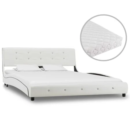 Cama con colchón cuero sintético blanco 140x200 cm de vidaXL, Camas y somieres - Ref: Foro24-277571, Precio: 449,76 €, Descue...