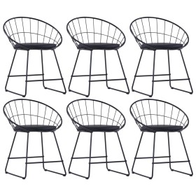 Sillas de comedor asientos de cuero sintético 6 uds acero negro de vidaXL, Sillas de comedor - Ref: Foro24-276236, Precio: 29...