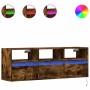 Mueble de TV de pared con luces LED roble ahumado 130x31x45 cm en Muebles TV | Comprar online en Foru.es