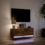 Mueble de TV de pared con luces LED roble ahumado 100x31x35 cm en Muebles TV | Comprar online en Foru.es