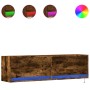 Mueble de TV de pared con luces LED roble ahumado 140x31x38 cm en Muebles TV | Comprar online en Foru.es