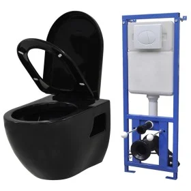 Inodoro suspendido de pared con cisterna oculta cerámica negro de vidaXL, Baños - Ref: Foro24-275792, Precio: 326,01 €, Descu...