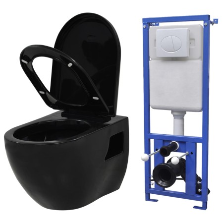 Inodoro suspendido de pared con cisterna oculta cerámica negro de vidaXL, Baños - Ref: Foro24-275792, Precio: 328,56 €, Descu...