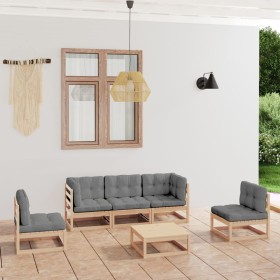 Muebles de jardín 6 piezas con cojines de madera de pino maciza en Conjuntos de jardín | Comprar online en Foru.es