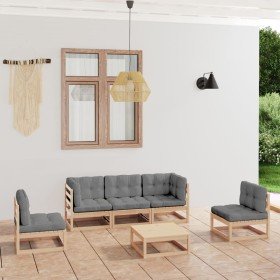 Muebles de jardín 6 piezas con cojines de madera de pino maciza en Conjuntos de jardín | Comprar online en Foru.es