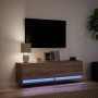Mueble de TV de pared con luces LED marrón roble 140x31x38 cm en Muebles TV | Comprar online en Foru.es